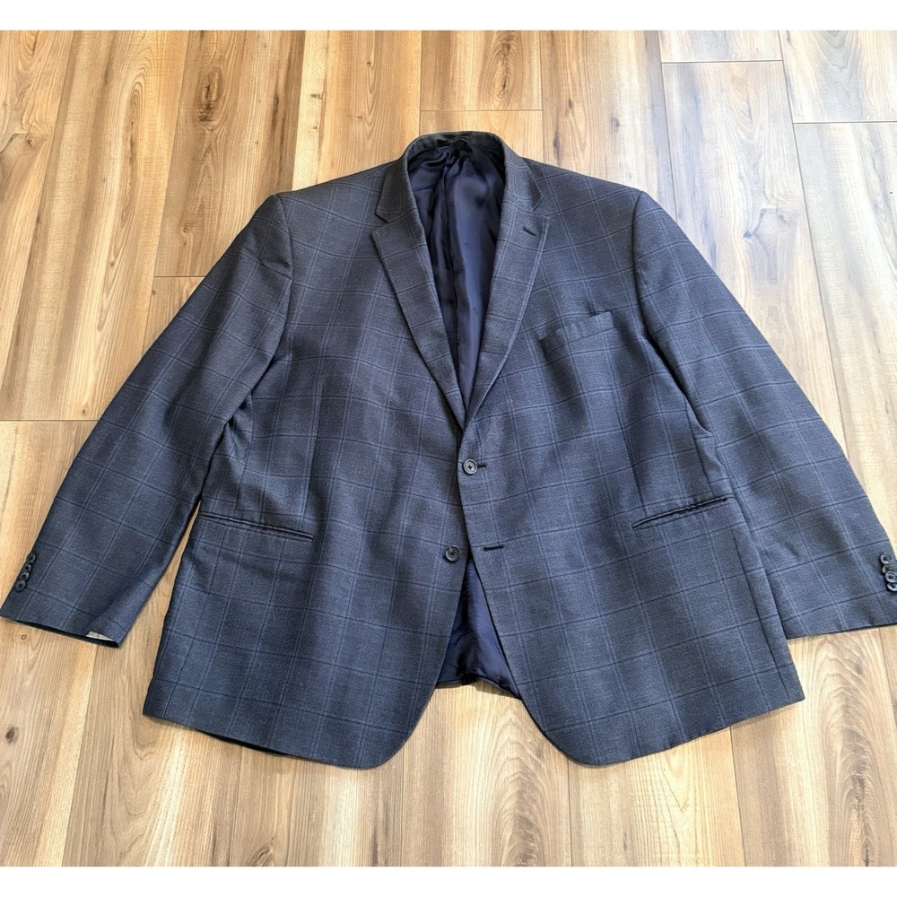 Jos A Banks Reserve Men's 54R Glen Plaid Gray Blue Blazer Sports Coat Wool Silk